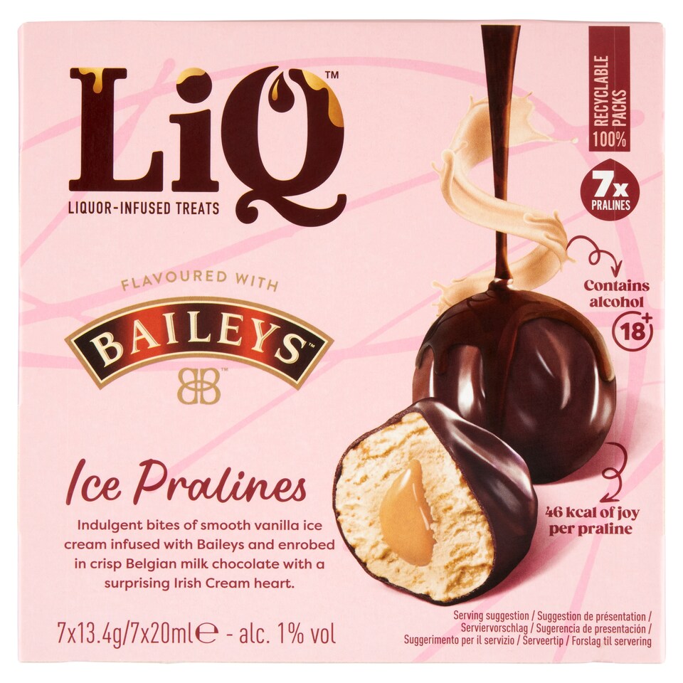 LiQ Ice Pralines Bailey's tojás jégkrém, whisky ízű szósszal tejcsokoládéval bevonva 34% 7 x 20 ml