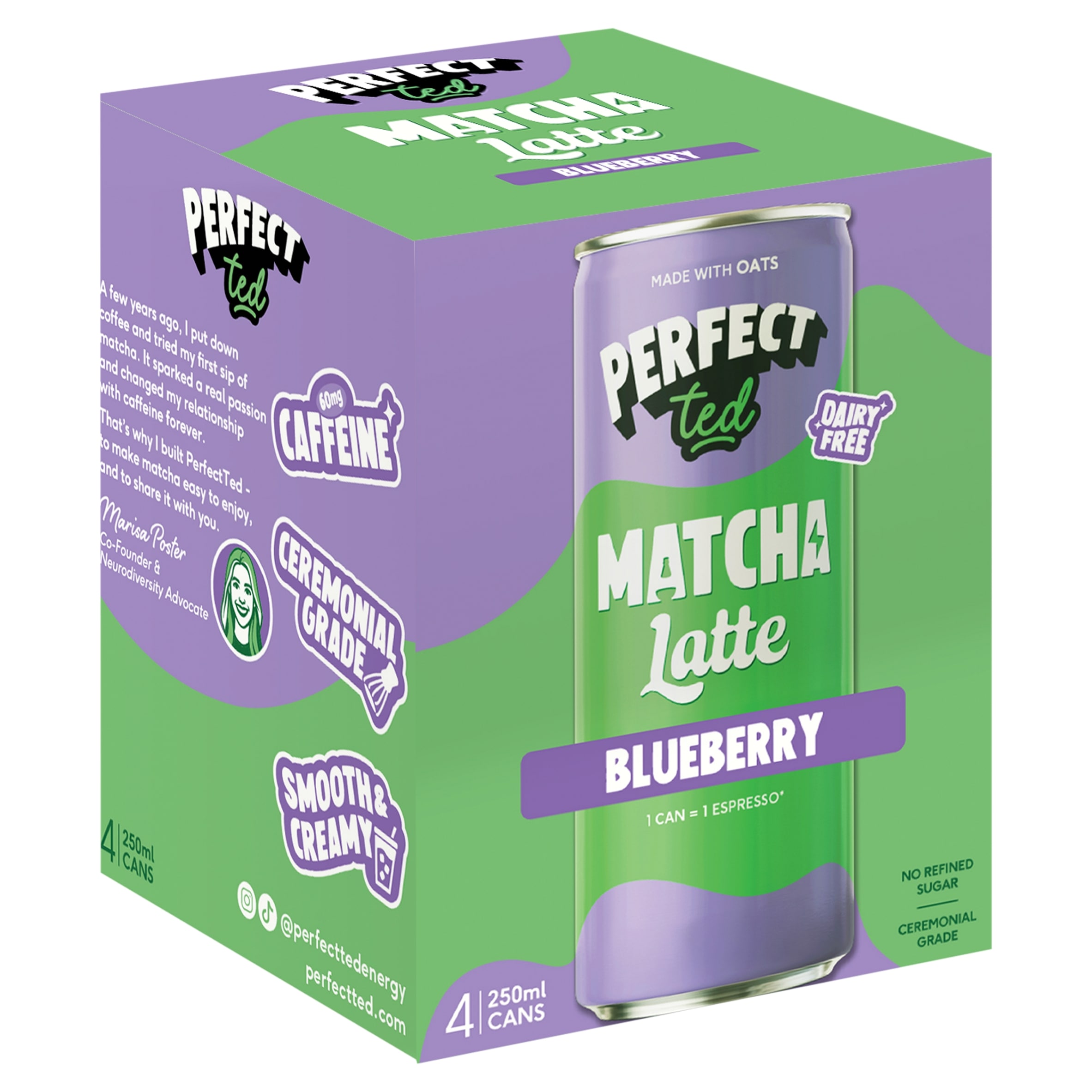 PERFECT ted Matcha Latte Blueberry 4x250ml - Tesco Groceries