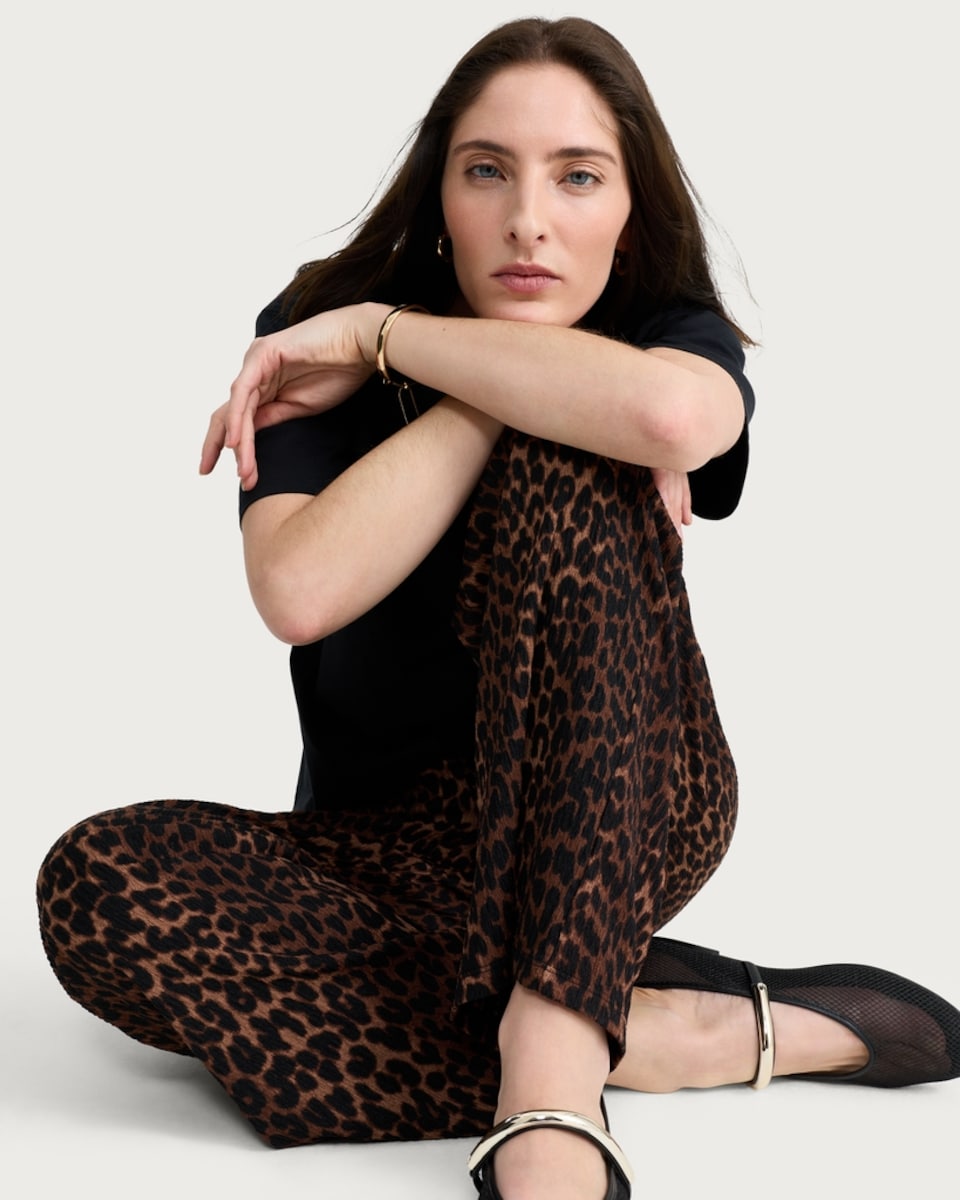 image 1 of F&F Textured Leopard Print Drawstring Trousers in Multi Brown