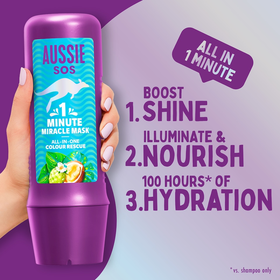 image 1 of Aussie SOS 1 Minute Miracle Mask All in One Colour Rescue  250ml