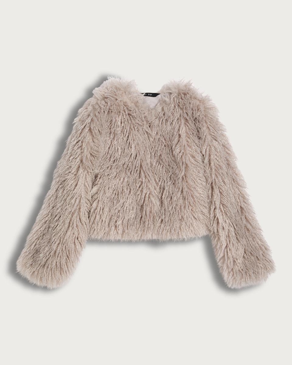 image 1 of The F&F Edit Faux Fur Cropped Jacket in Grey