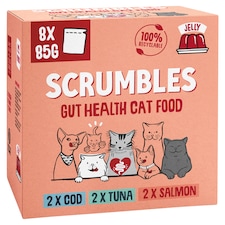 Scrumbles Grain Free Wet Cat Food Fish Selection Jelly Recyclable Pouch 8x85g