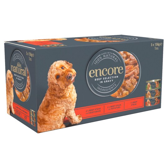 Encore Dog Food Beef Steak Tins Multipack 5X156g Tesco Groceries