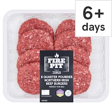 Tesco Fire Pit 8 Quarter Pounder Northern Irish Beef Burgers 908g