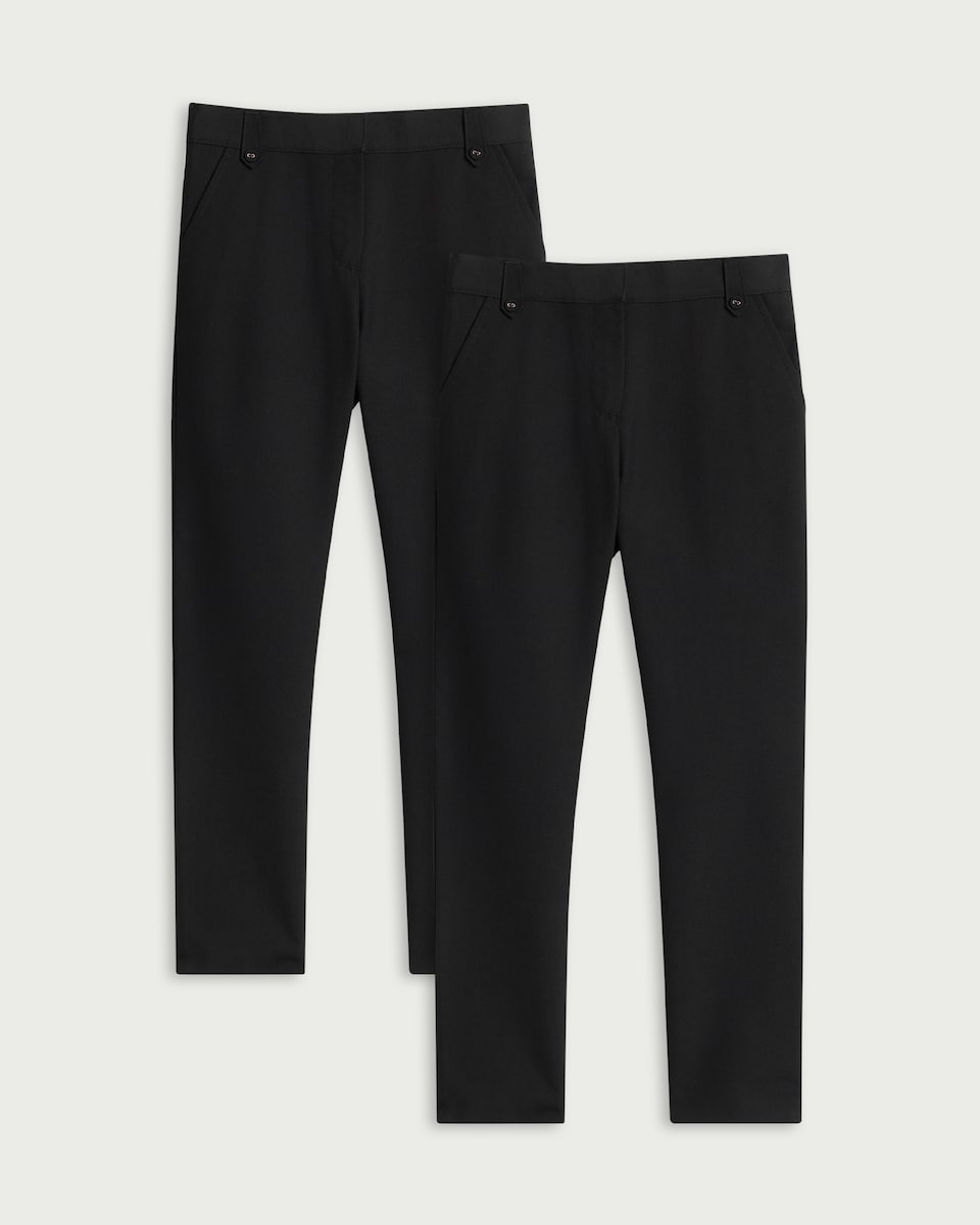 image 1 of F&F School Girls 2-Pack Regular Fit Longer Length Trousers in Black
