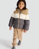 image 1 of F&F Boys Colourblock Hooded Shower Resistant Puffer Jacket in Multi