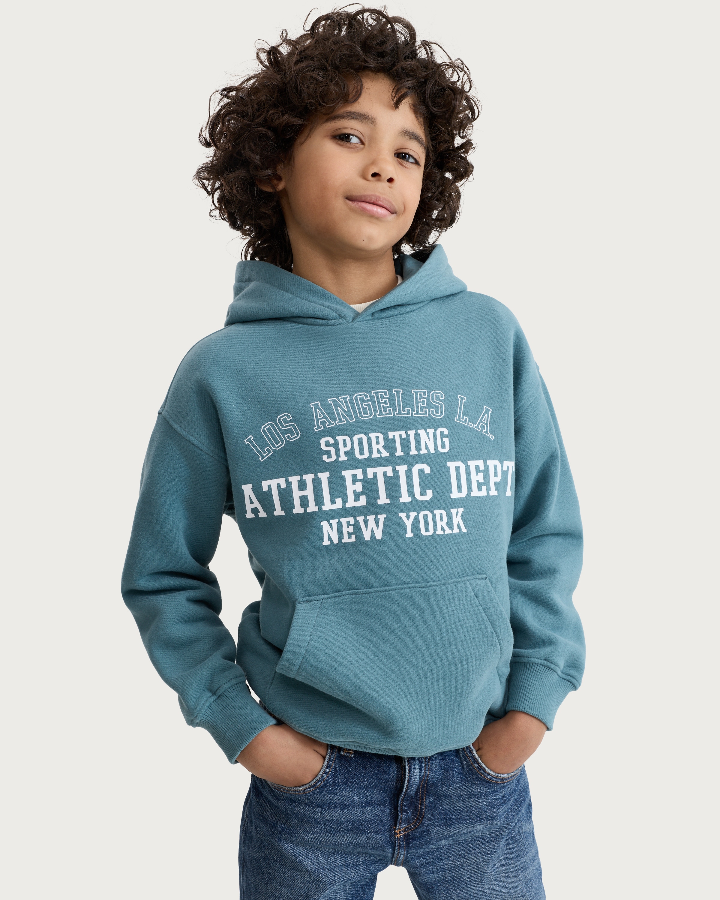 F&F Boys Cotton Rich Slogan Hoodie in Teal