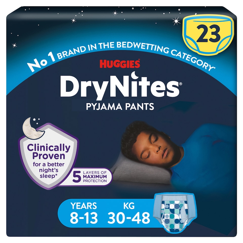 image 1 of Huggies DryNites Bedwetting Pyjama Nappy Pants Boy 8-13Yr x 23