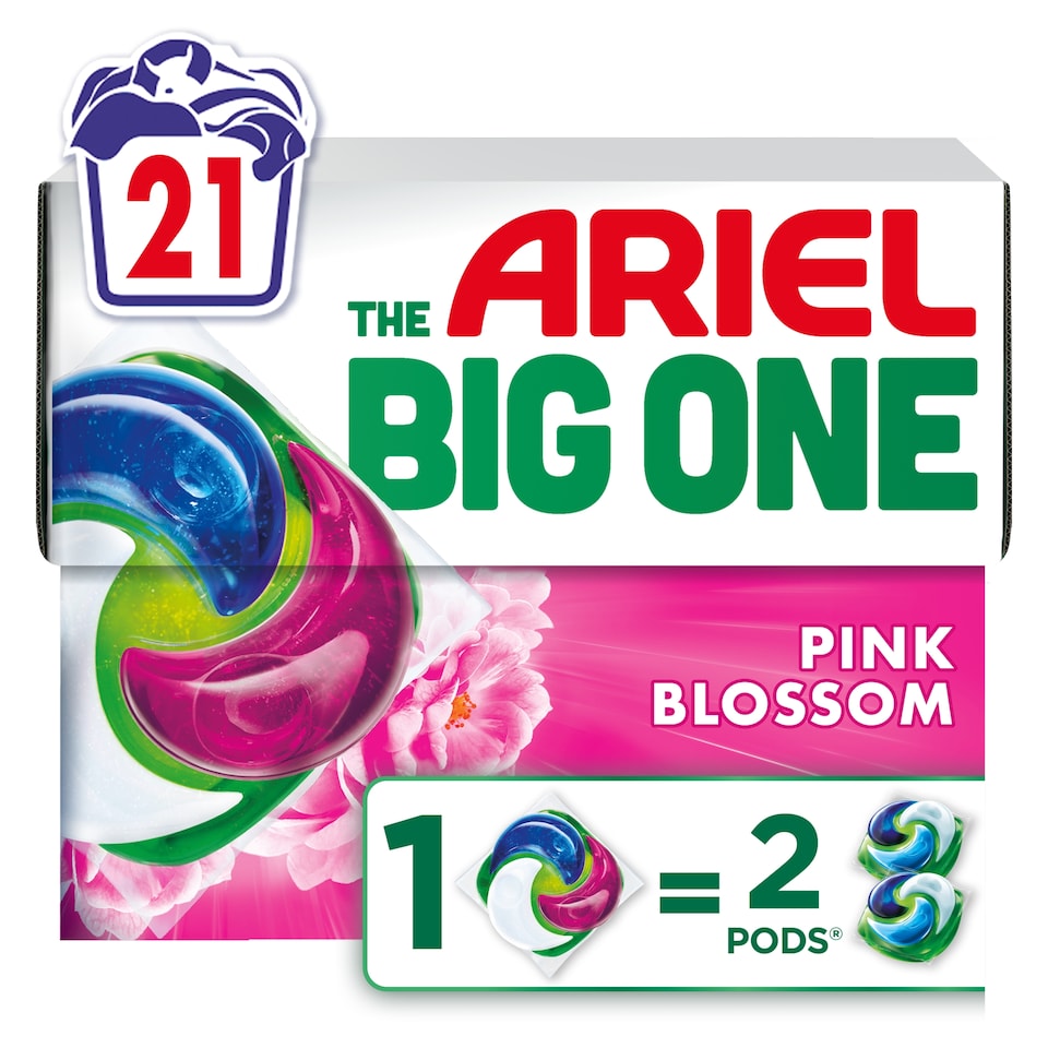 image 1 of Ariel The Big One Pink Blossom Washing Liquid Pods 21 Washes 762.3g