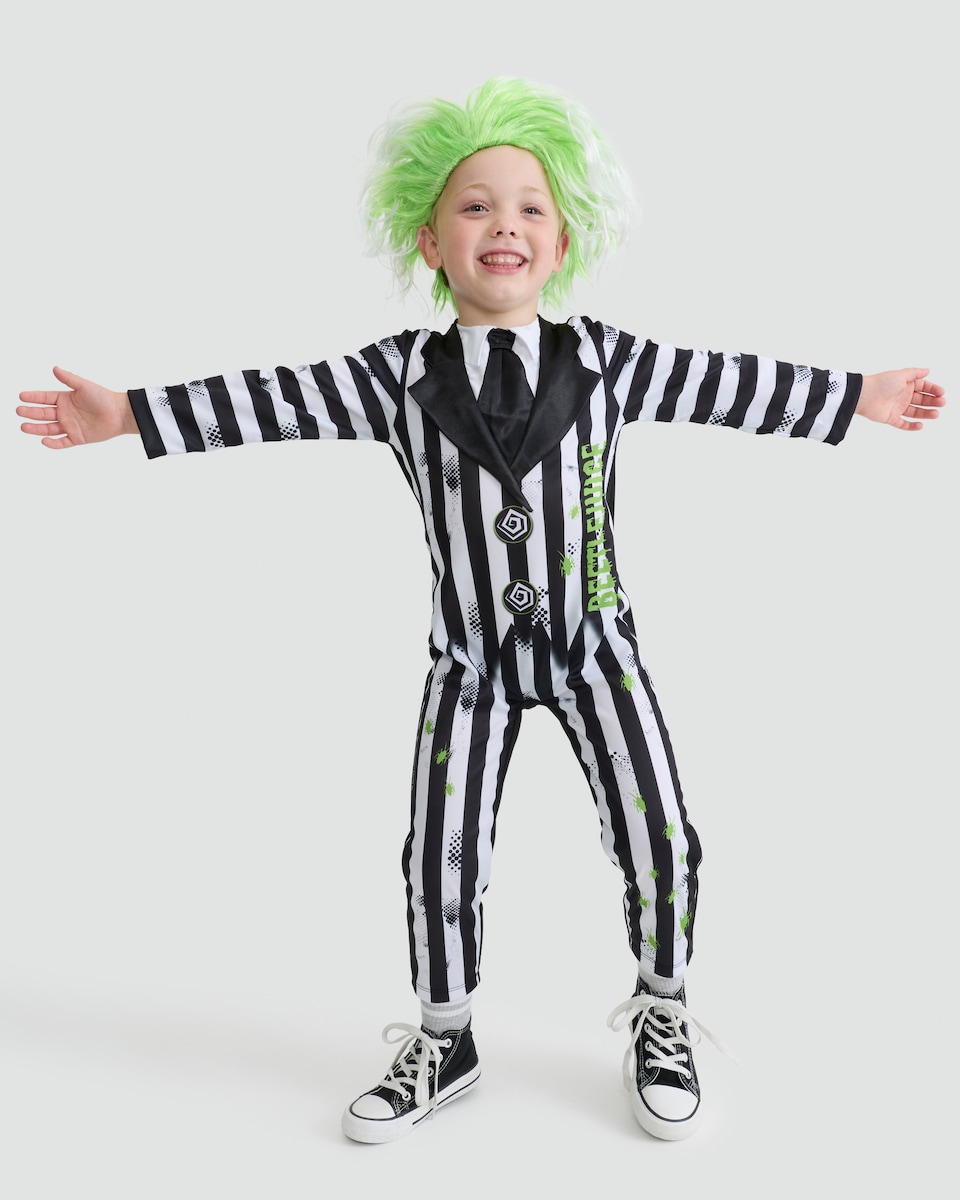 image 1 of Beetlejuice 2-Piece Fancy Dress Costume in Multi Black White
