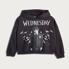 Wednesday Addams Print Cotton Rich Hoodie in Black