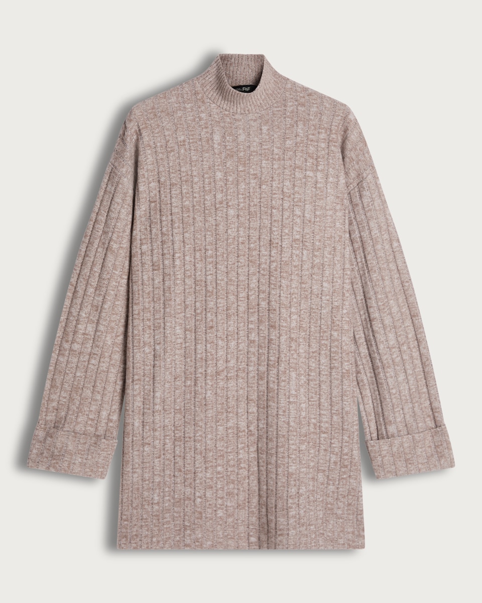 image 1 of F&F Ribbed High Neck Tunic in Neutral