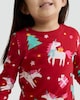 image 2 of F&F Girls Pure Cotton Christmas Unicorn Top and Cuffed Joggers Pyjamas in Red Multi