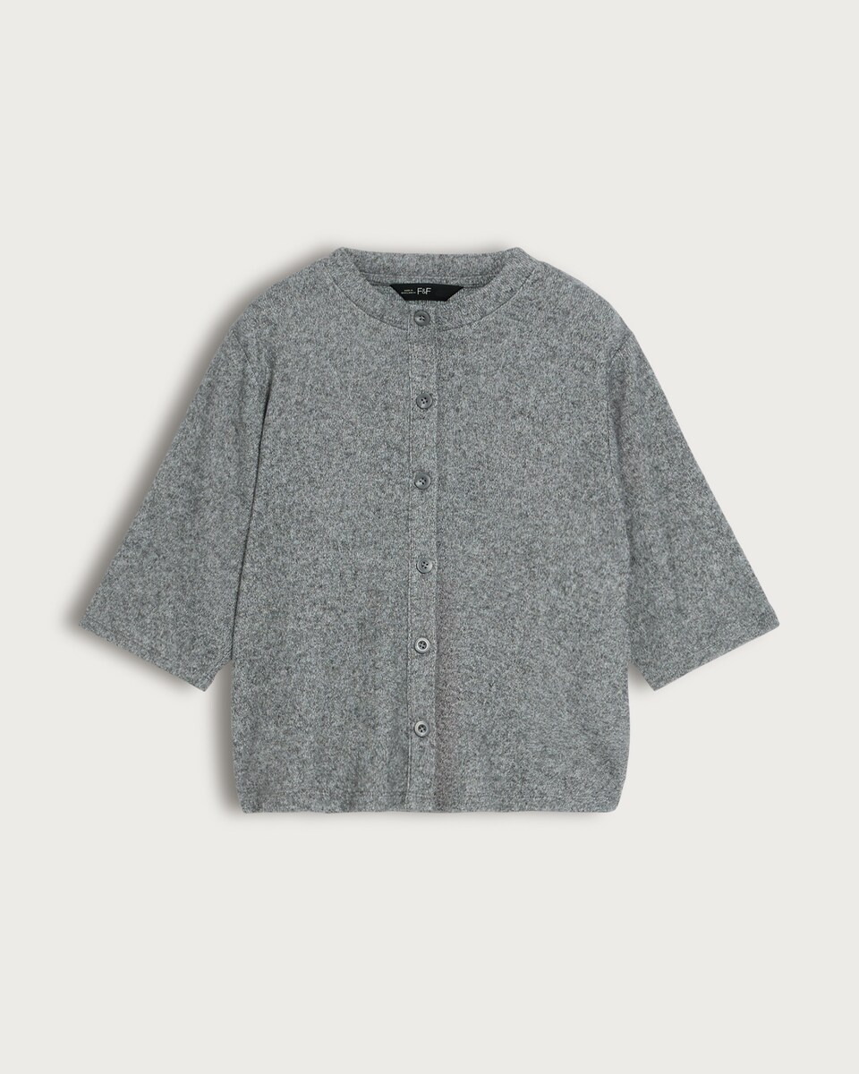 F&F Knitted Button Front 3/4 Sleeved Cardigan in Grey Marl