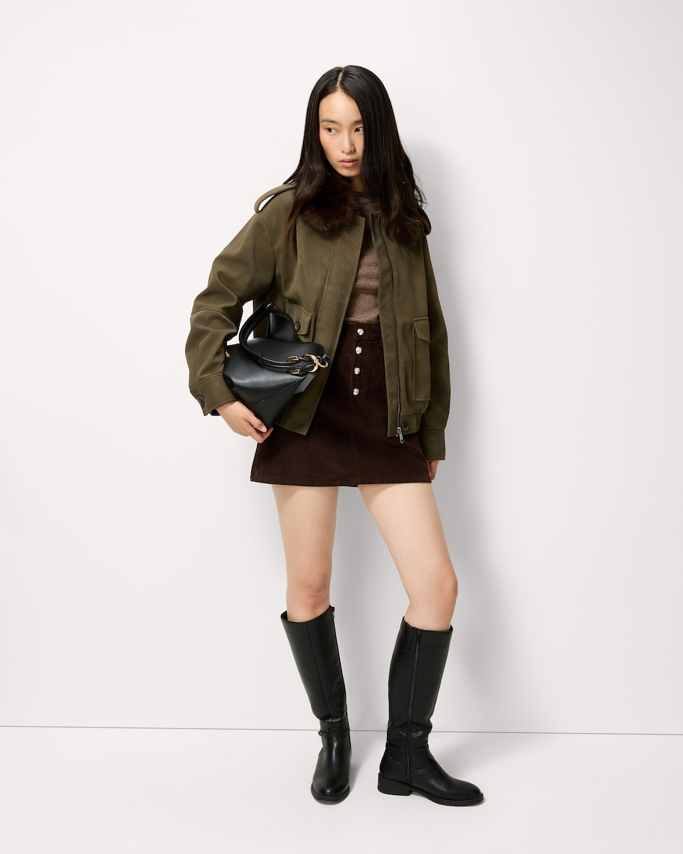 image 1 of F&F Pure Cotton Corduroy Mini Skirt in Chocolate