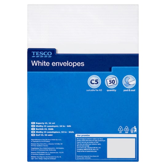 Tesco White C5 Envelopes 50 Pack Tesco Groceries