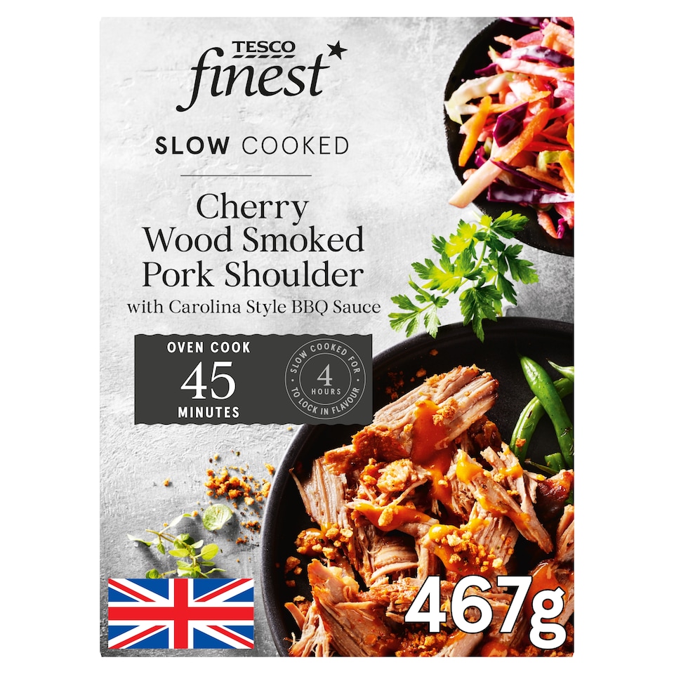 image 1 of Tesco Finest Slow Cooked Cherrywood Smoked Pork Shoulder with Carolina BBQ sauce 467g