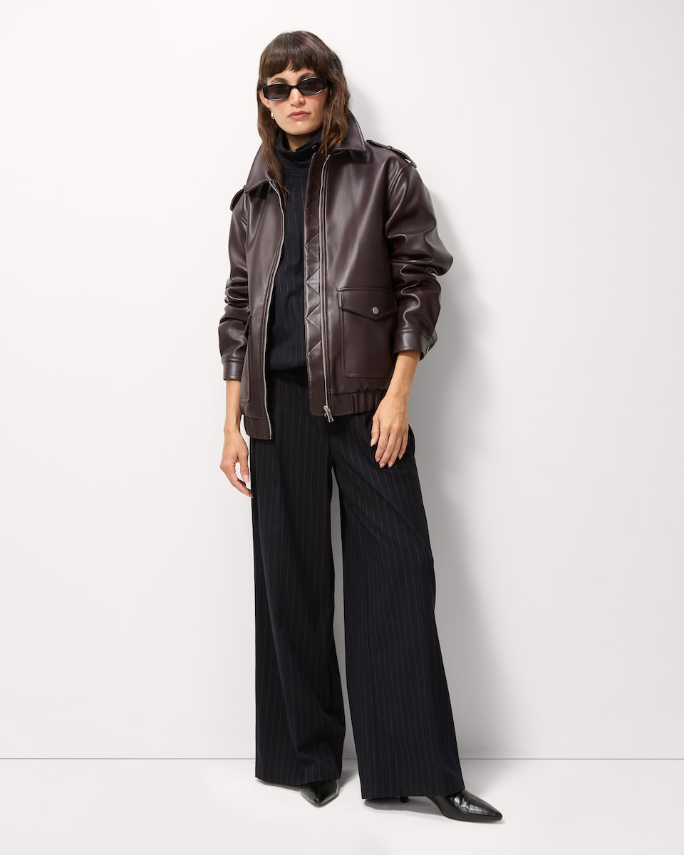 image 1 of F&F Faux Leather Patch Pocket Jacket in Burgundy