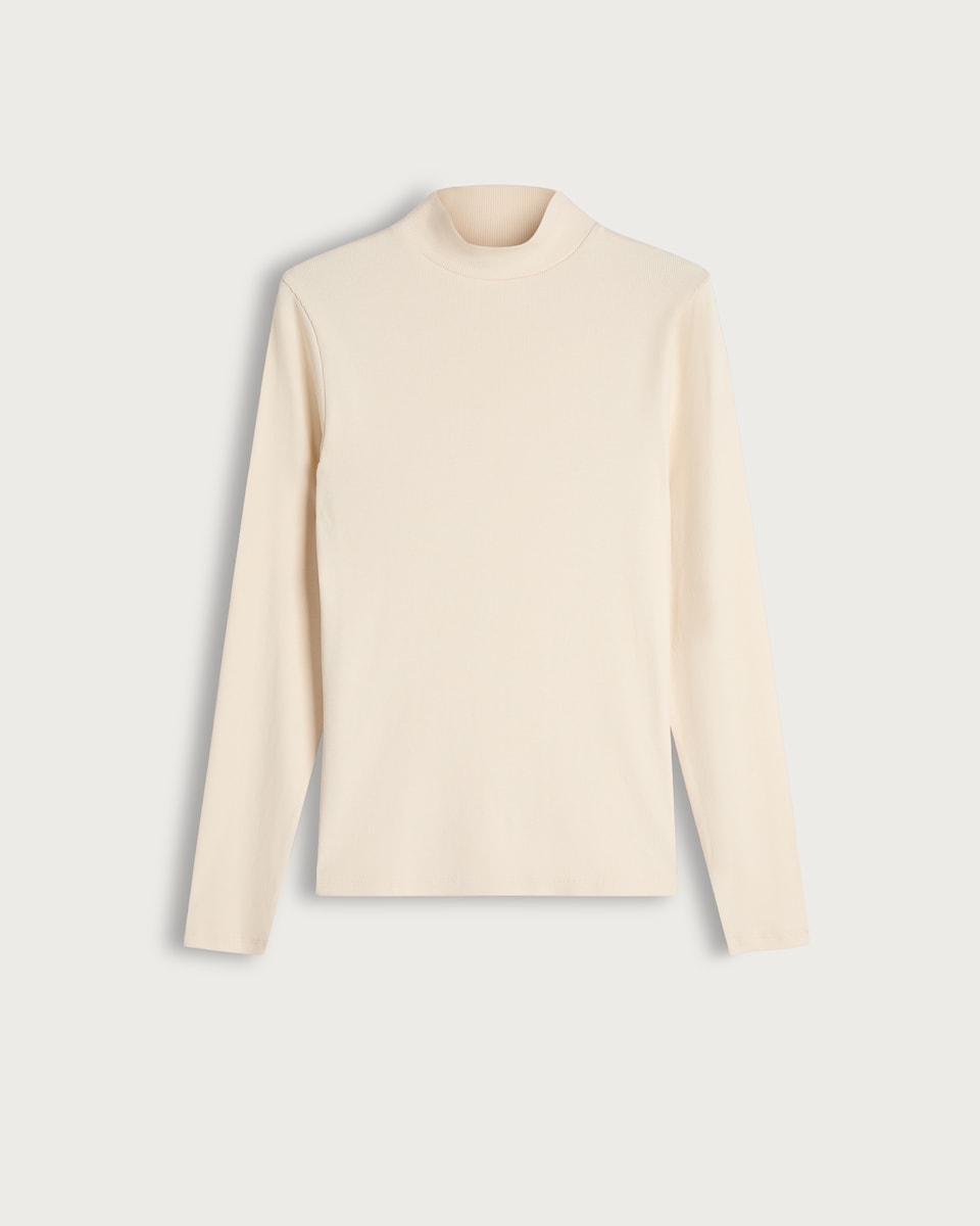 F&F Cotton Rich Ribbed High Neck Long Sleeved Top in Cream
