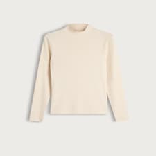F&F Cotton Rich Ribbed High Neck Long Sleeved Top in Cream