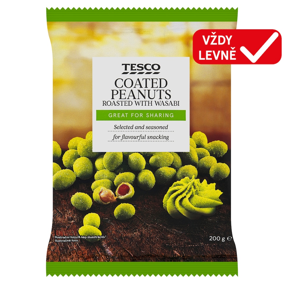 Tesco Arašídy loupané pražené v těstíčku s příchutí wasabi 200g