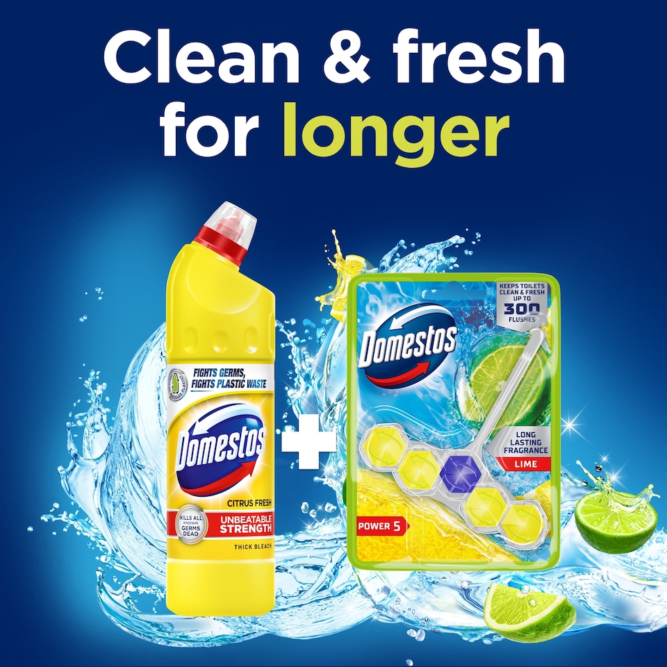 image 1 of Domestos Power 5 Toilet Rim Block Freshener Lime 50g