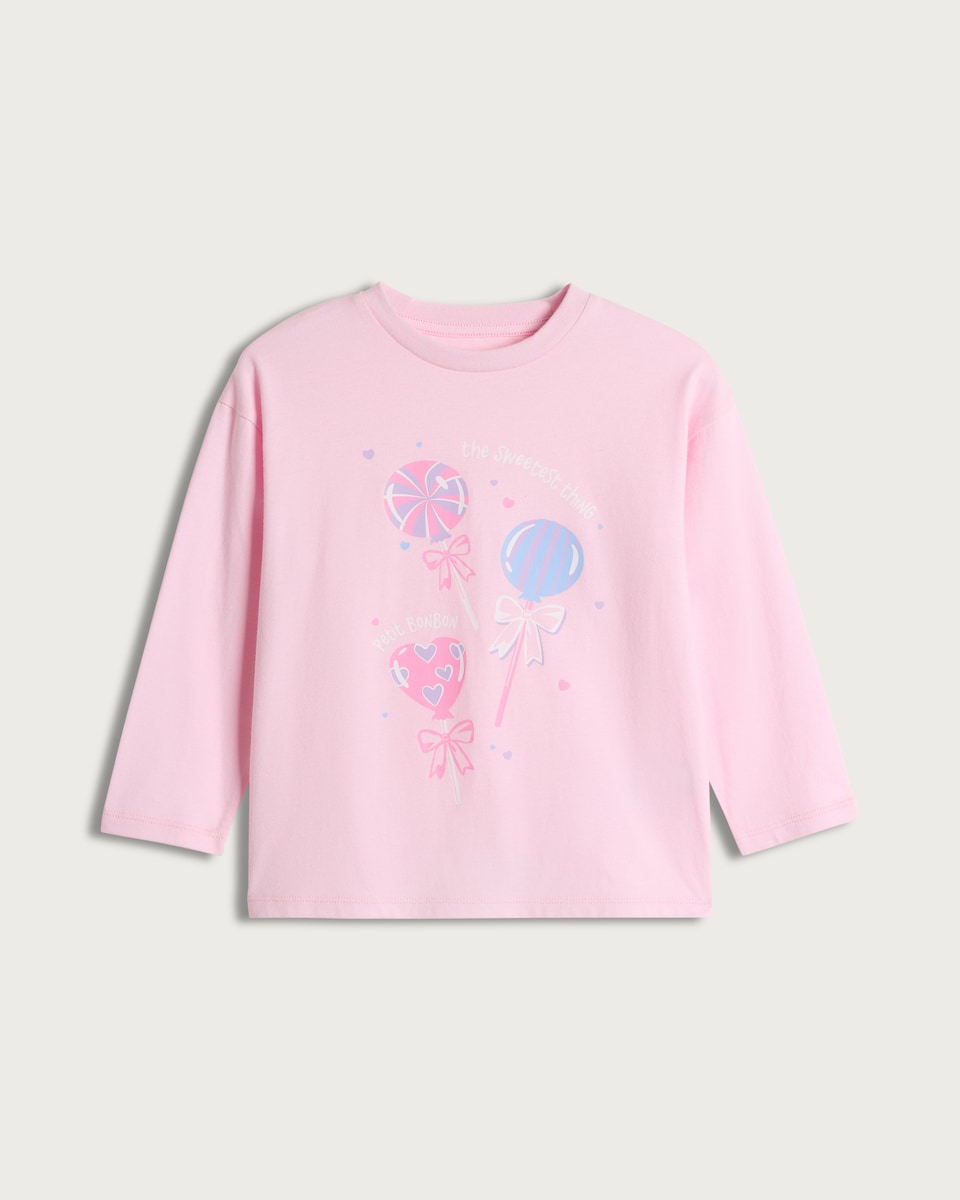 image 1 of F&F Girls Pure Cotton Lollipop Print Long Sleeved Top in Pink