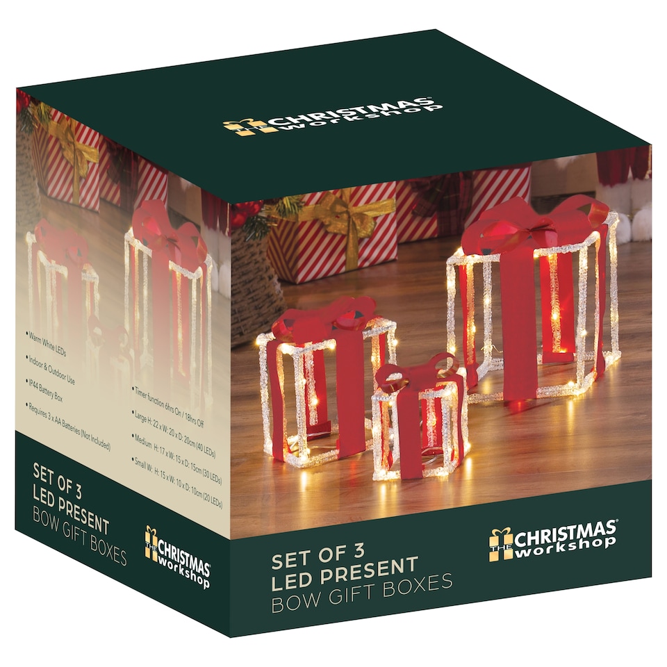 image 1 of Christmas Workshop 3 Pack LED Present Bow Boxes