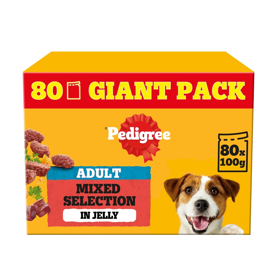 image 1 of PEDIGREE Wet Dog Food Pouches Mixed Selection in Jelly 80x100g Mega Pack