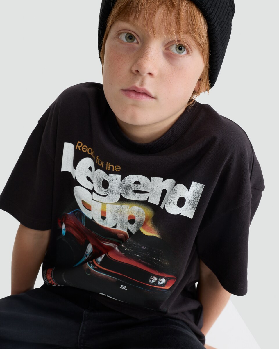 image 1 of F&F Boys Pure Cotton Slogan Short Sleeved T-Shirt in Black