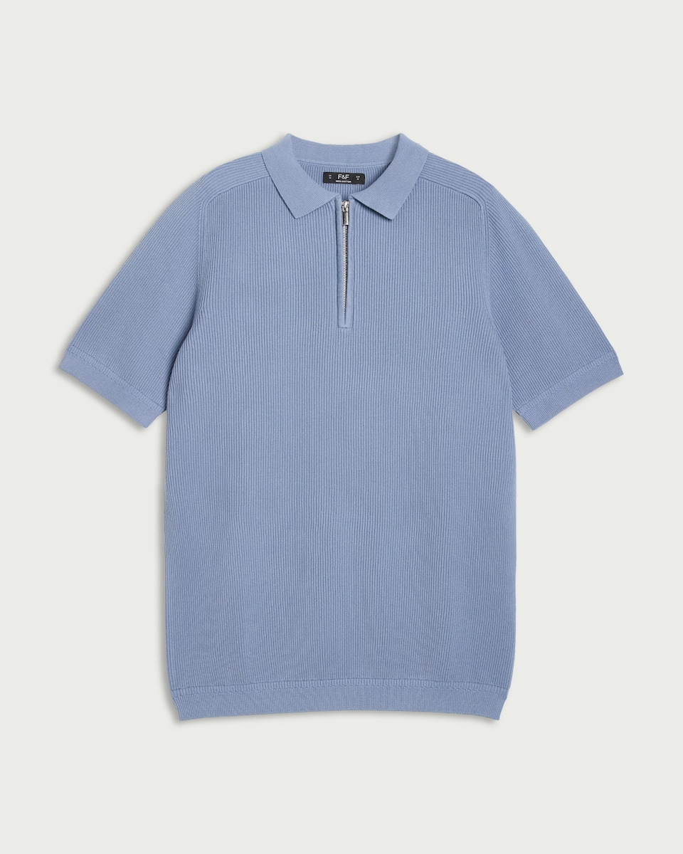 image 1 of F&F Pure Cotton Knitted Polo Shirt in Blue