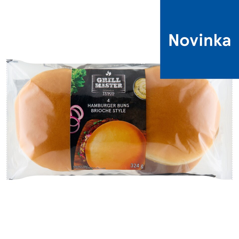 Tesco Grill Master Pšeničné hamburgerové žemle brioškového typu 4 x 81 g (324 g)