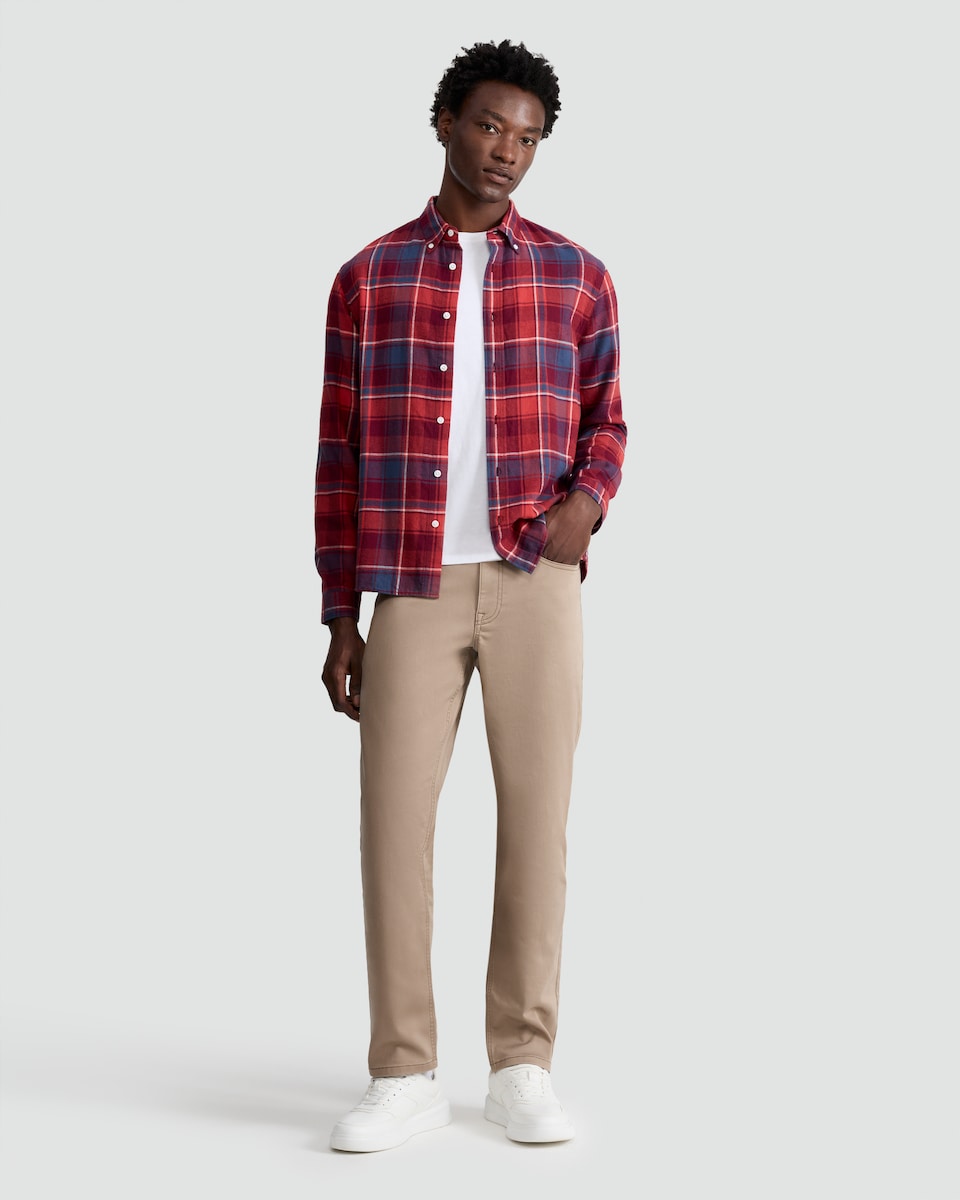 image 1 of F&F Pure Cotton Flannel Check Print Shirt in Red