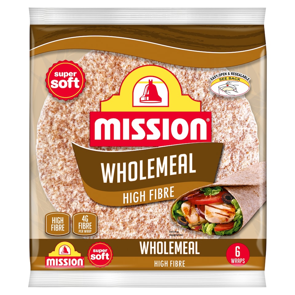 image 1 of Mission Wholemeal Tortilla Wraps 6 Pack 367g