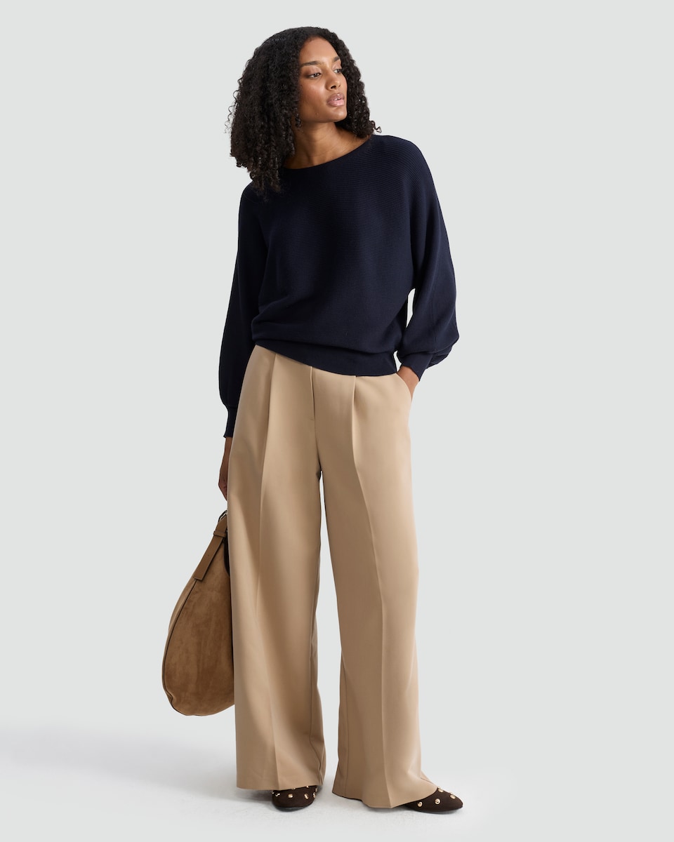 image 1 of F&F Ribbed Crew Neck Batwing Sleeved Jumper in Navy