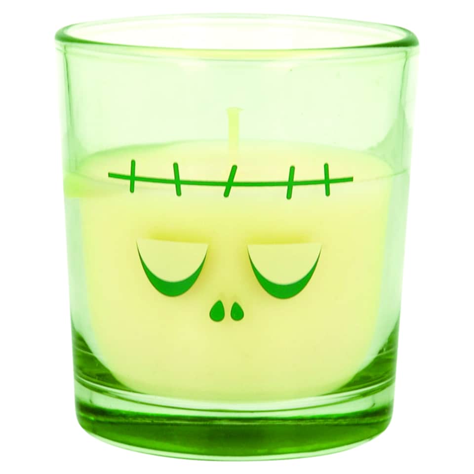 Tesco Halloween szörny matricás, zöld, illatosított gyertya 95 g