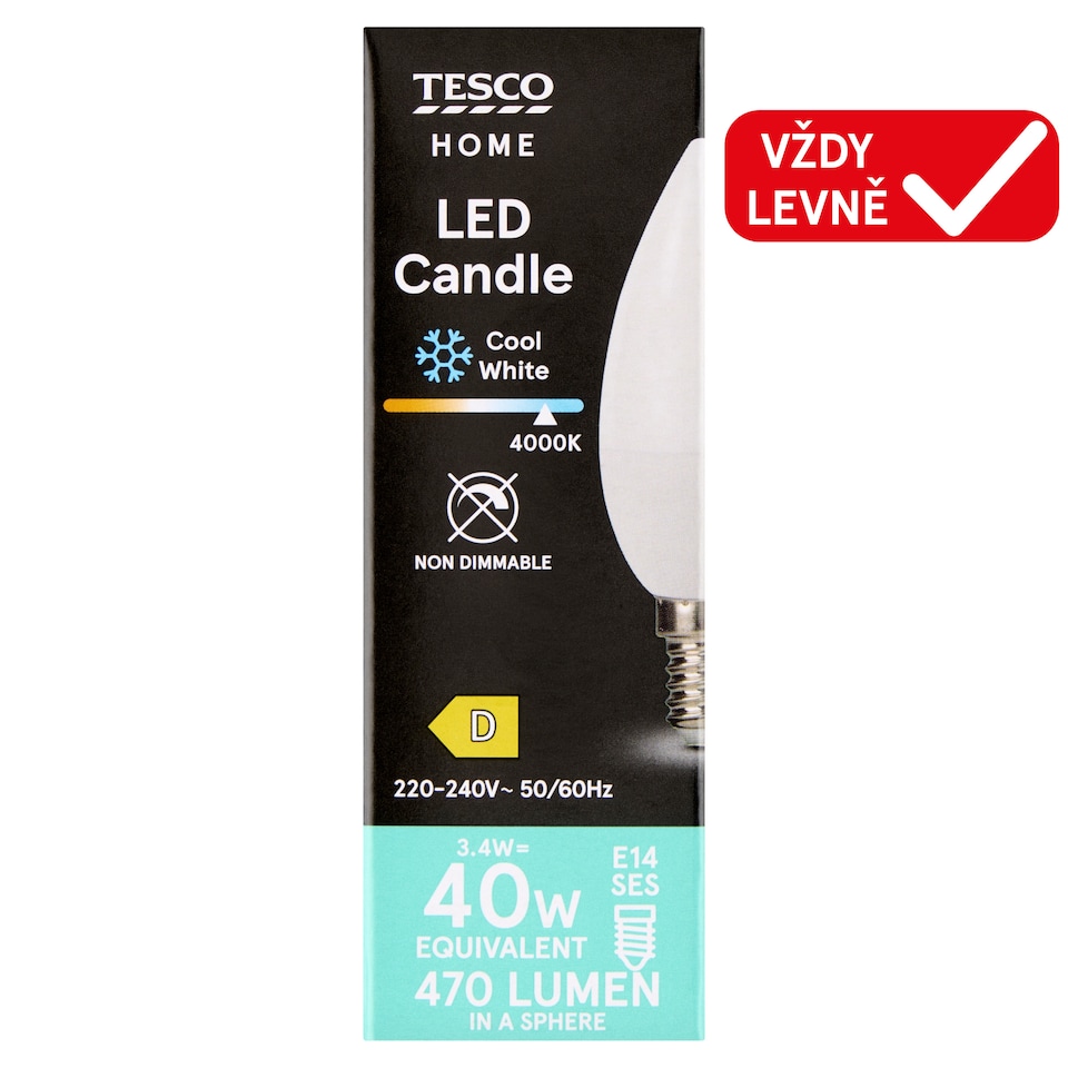 Obrázek 1 pro produkt Tesco Home LED žárovka 3,4W E14 studené bílé světlo 1 ks