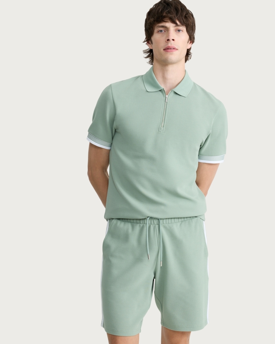 image 1 of F&F Textured Side Stripe Drawstring Shorts in Green