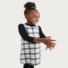 F&F Girls Cotton Rich Check Pinafore, Top and Tights in Multi Black White