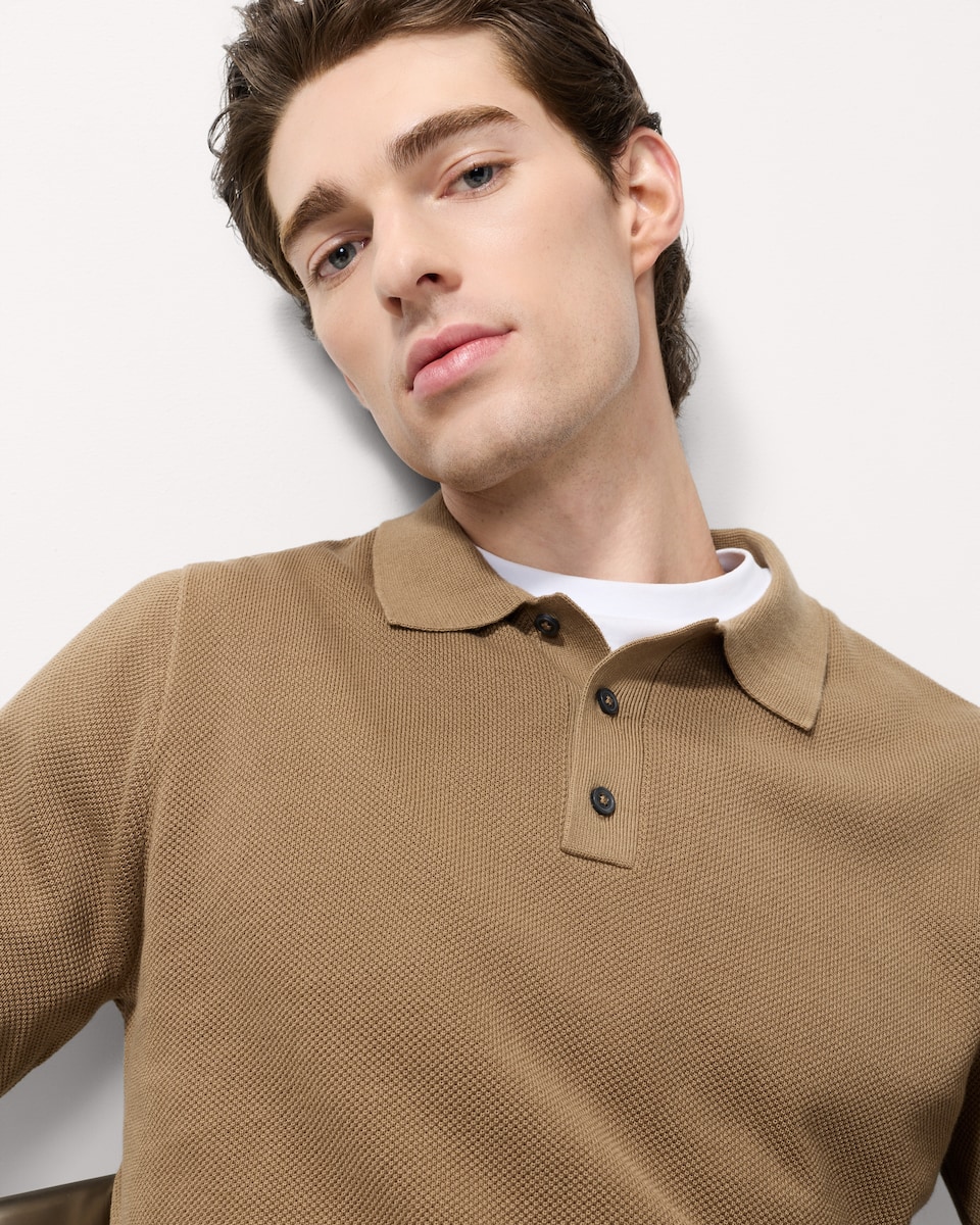 image 1 of F&F Pure Cotton Knitted Polo Shirt in Camel