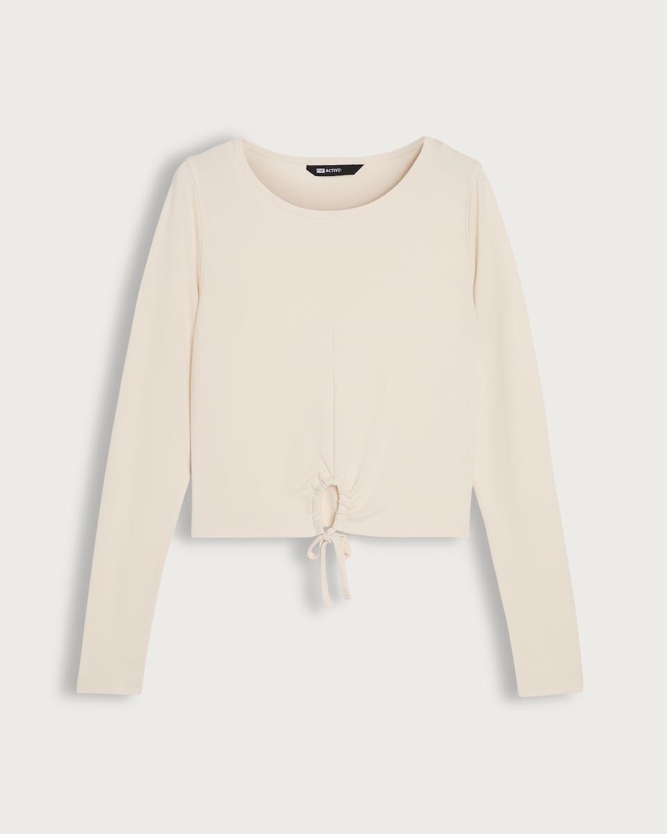image 1 of F&F Active Modal Rich Long Sleeved Drawstring Top in Cream