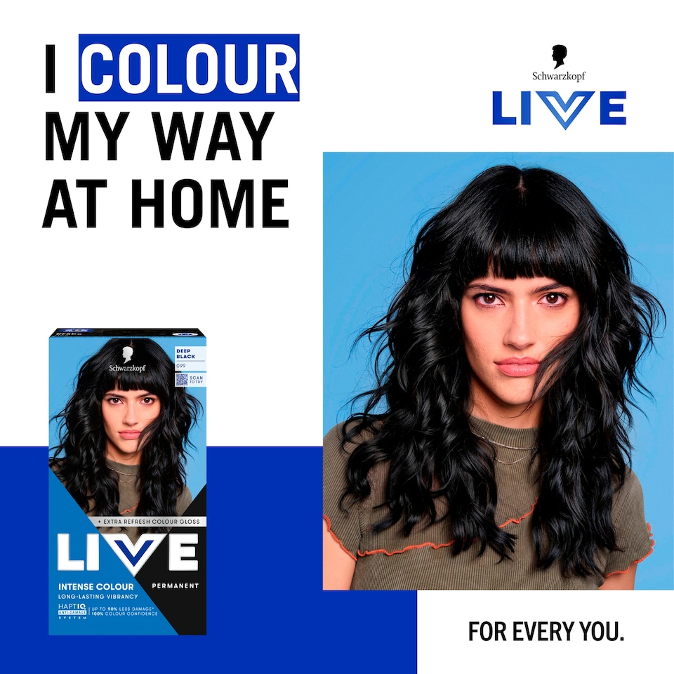 image 1 of Schwarzkopf LIVE Intense Colour 099 Deep Black Permanent Hair Dye