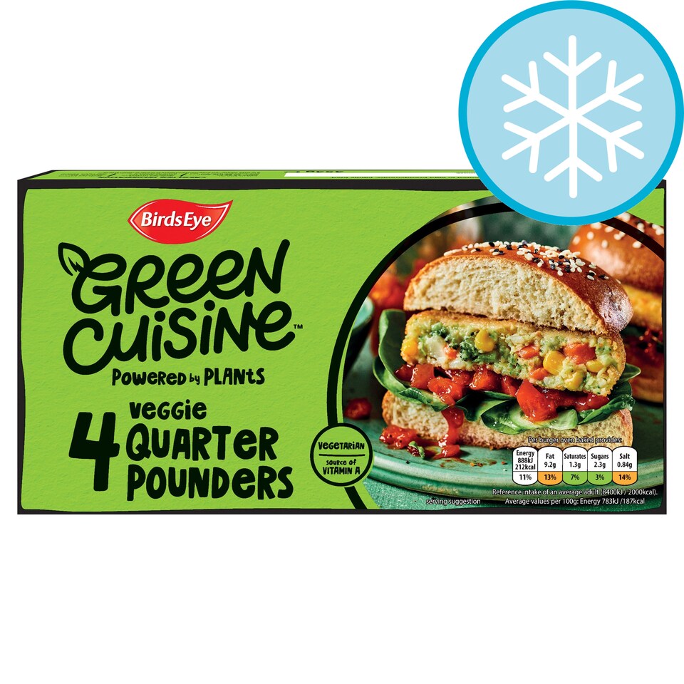 Birds Eye Green Cuisine 4 Veggie Quarter Pounders 454G Tesco Groceries