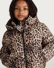 image 3 of F&F Girls Cropped Leopard Print Hooded Shower Resistant Jacket in Multi Brown