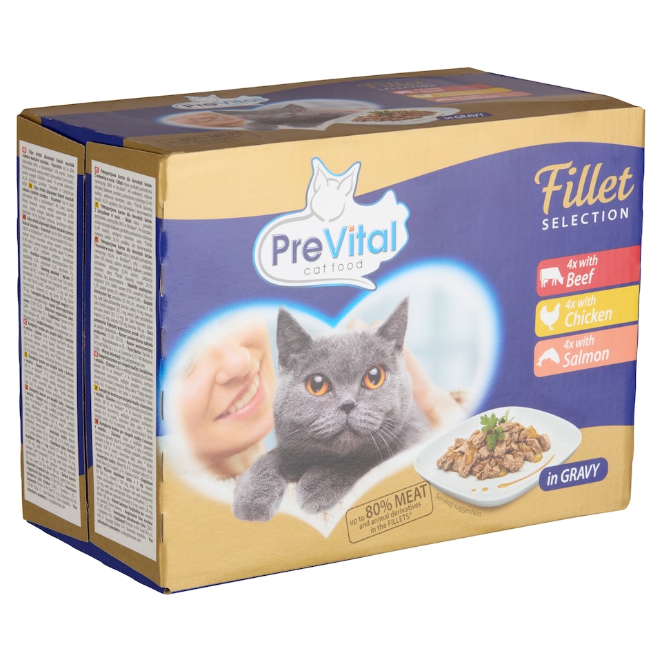 PreVital Fillet Selection nedves macskaeledel, macskatáp felnőtt macskáknak alutasakos 12 x 85 g