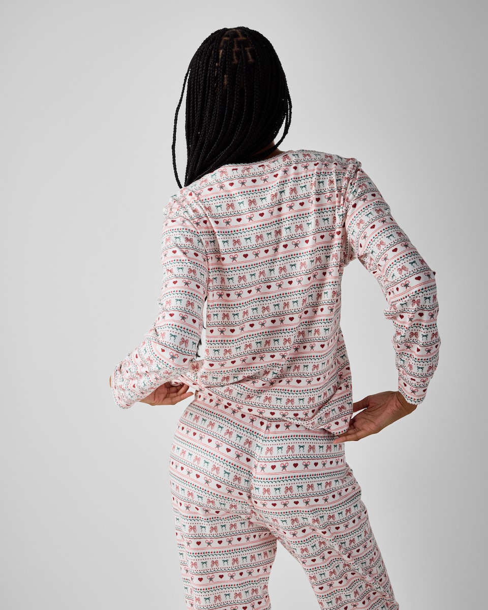 image 1 of F&F Brushed Fair Isle Pyjama Set in Multi White