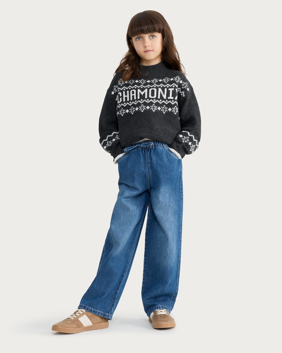 image 1 of F&F Girls Chamonix Fair Isle Jumper in Grey