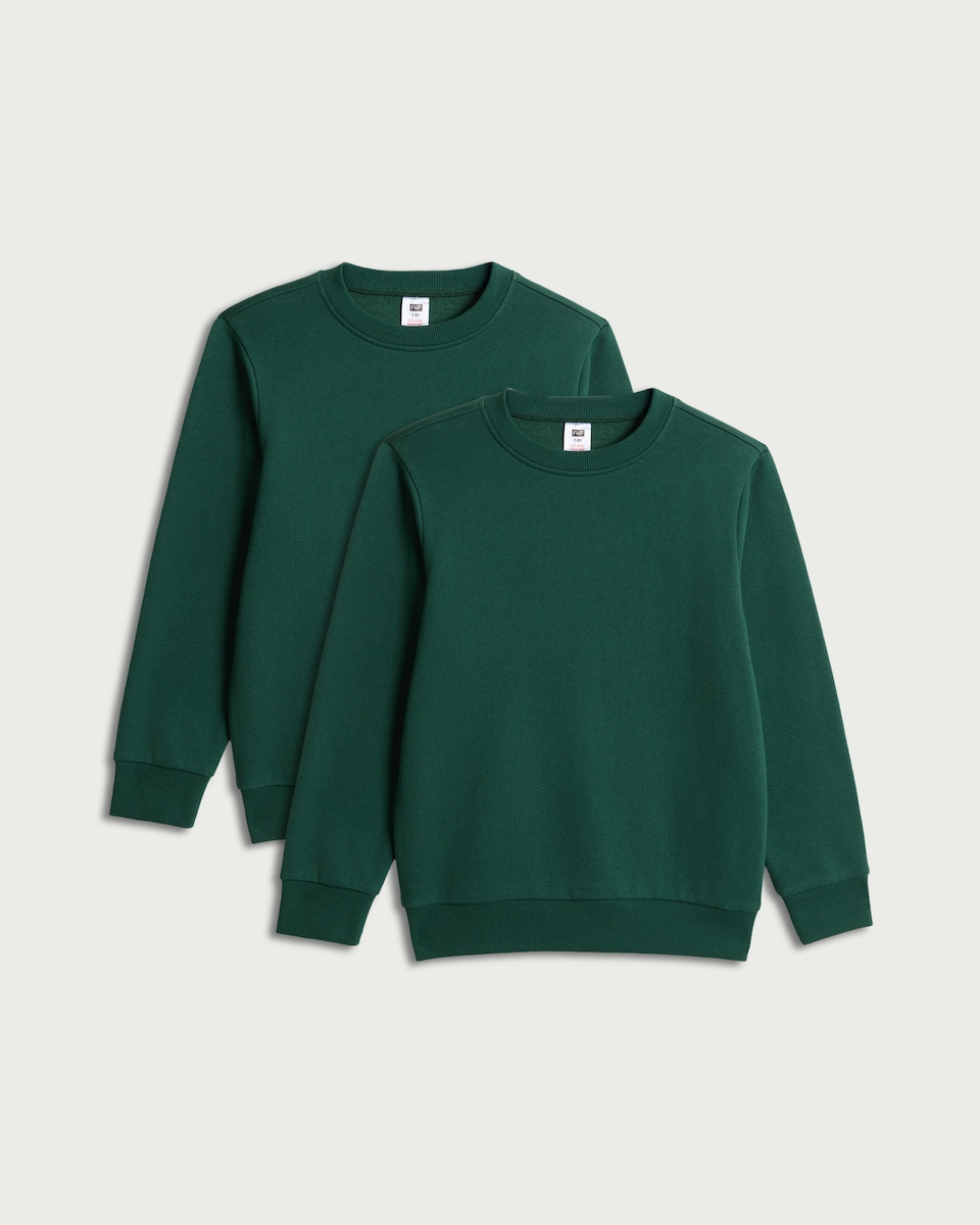 image 1 of F&F School Unisex 2-Pack Cotton Rich Sweatshirts in Green