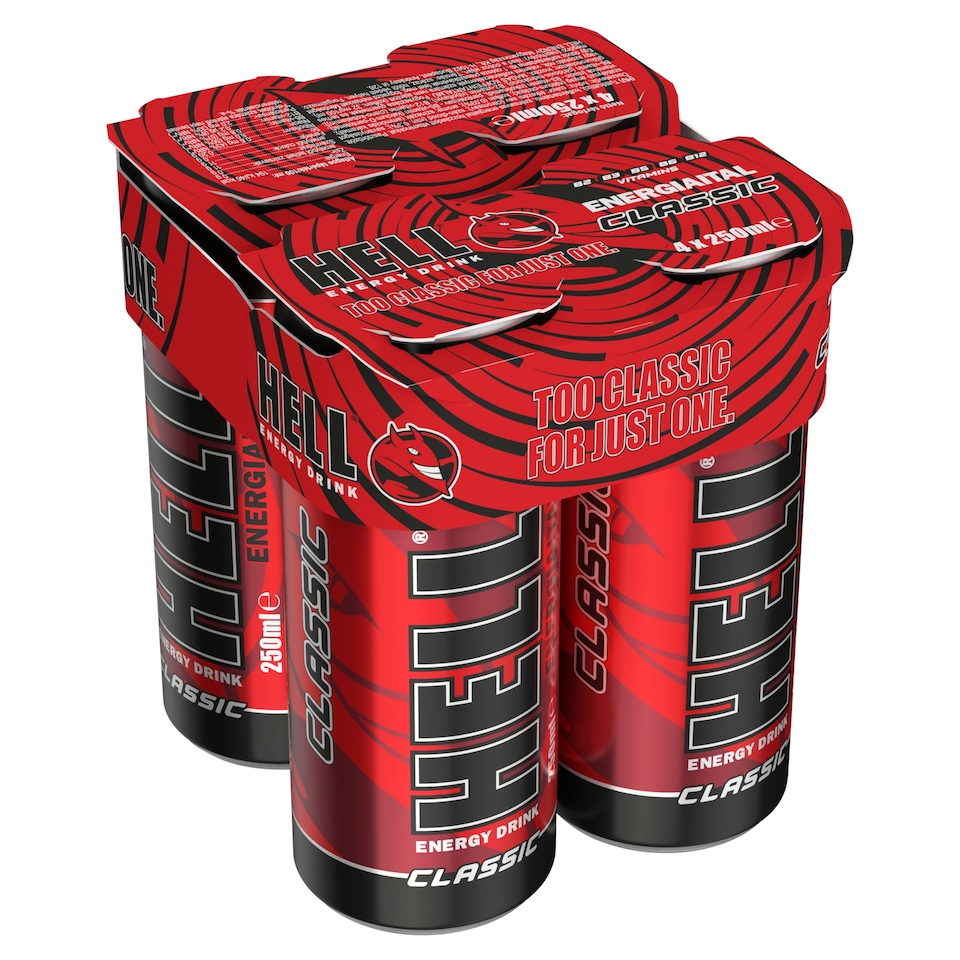 HELL Classic tuttifruttiízű, koffeintartalmú, szénsavas energiaital 4 x 250 ml