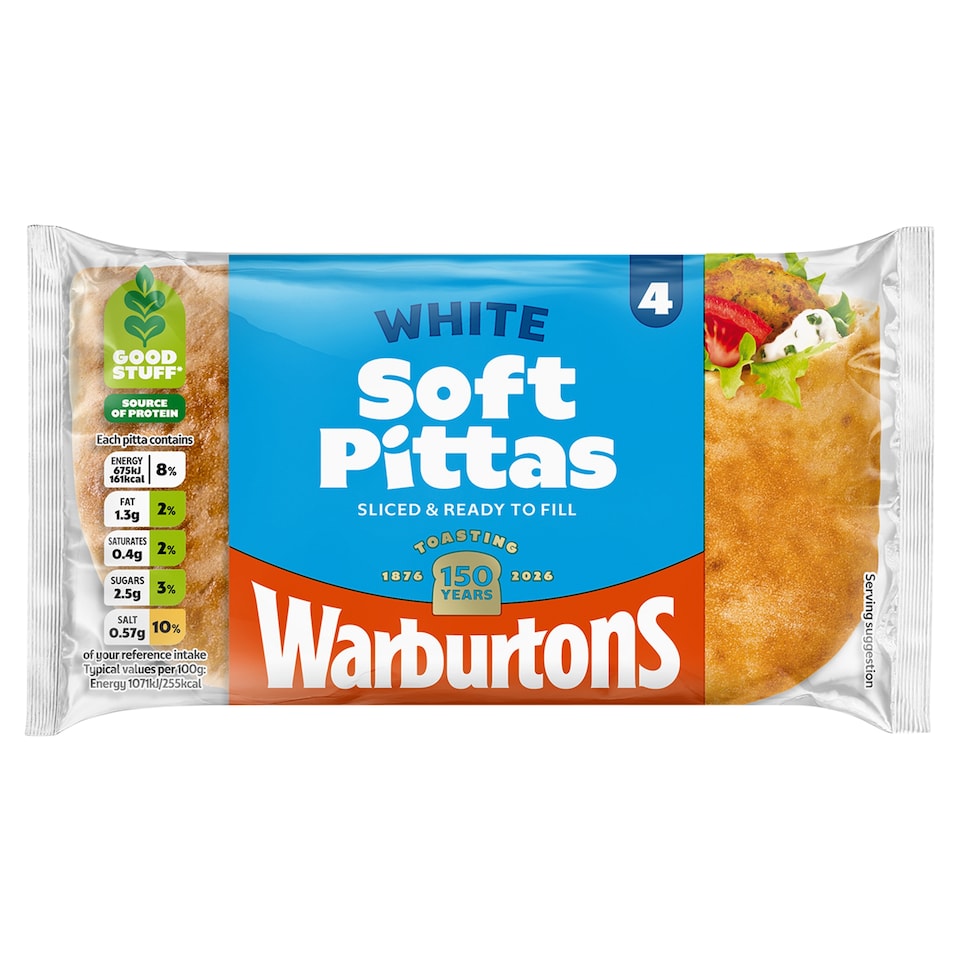 Warburtons Soft White Pitta Breads 4 Pack